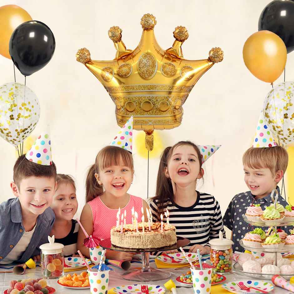 Golden Balloons Party Decorations Combo With Crown Foil Balloon | Party Propz